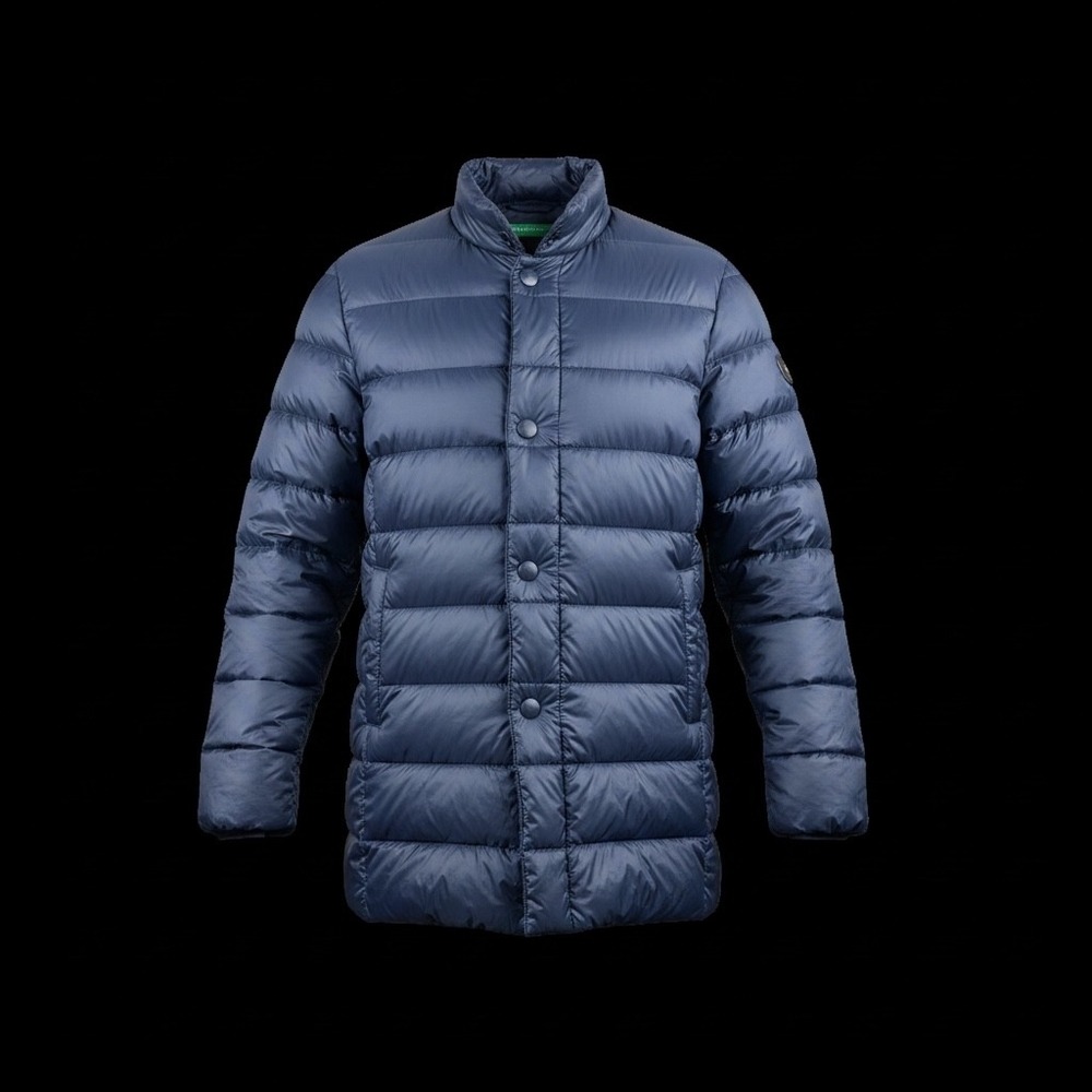 United Colors of Benetton Navy Blue Down Puffer Jacket Size 52 IT Women XL